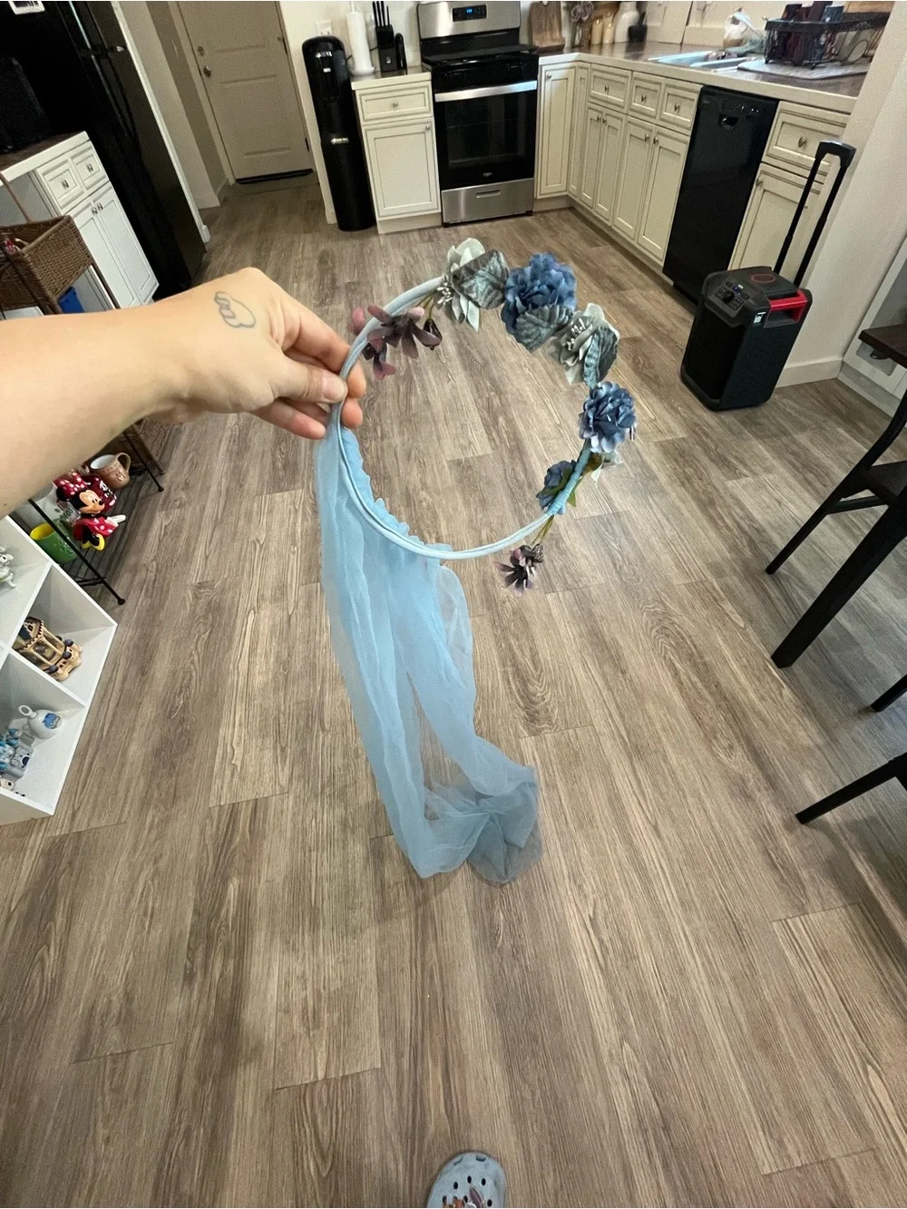 Blue Tulle Veil with Floral Crown Hoop